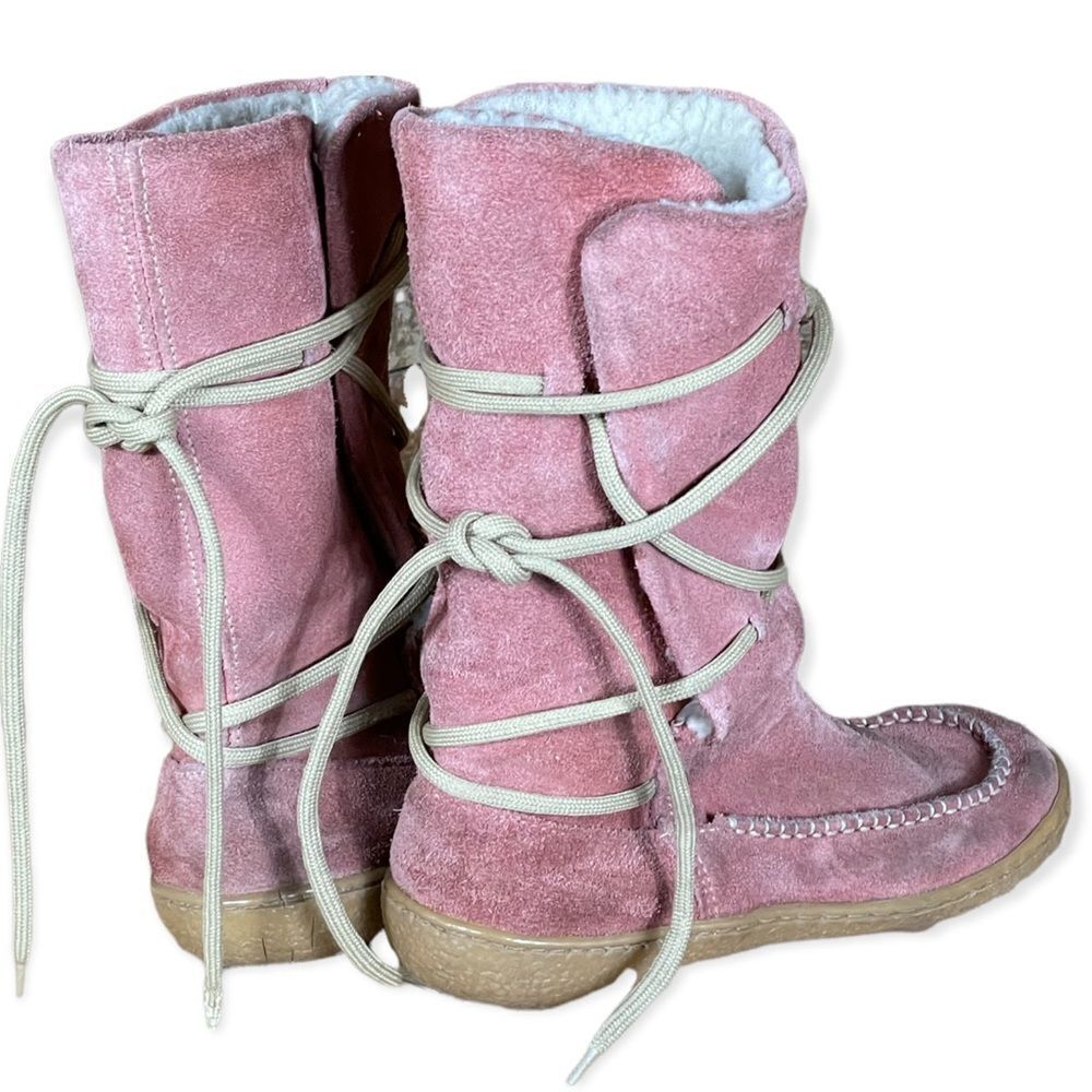 TSONGA pink suede leather lace up moccasin boots